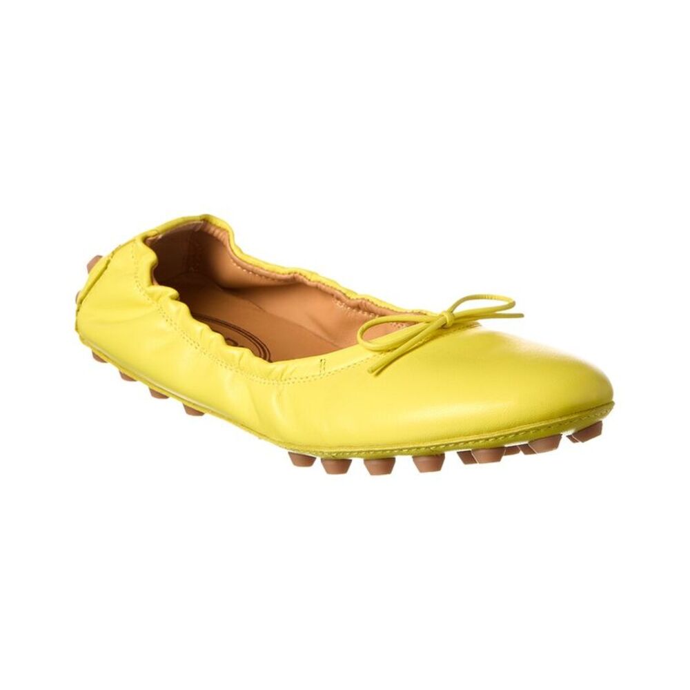 Tods Bubble Leather Ballerina Flat, Yellow